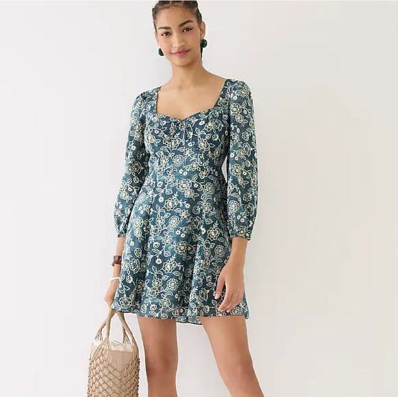 J. Crew Dresses & Skirts - J.Crew Sweetheart Vintage Vines Dress Mini Cottage Garden 4 Boho Green Floral